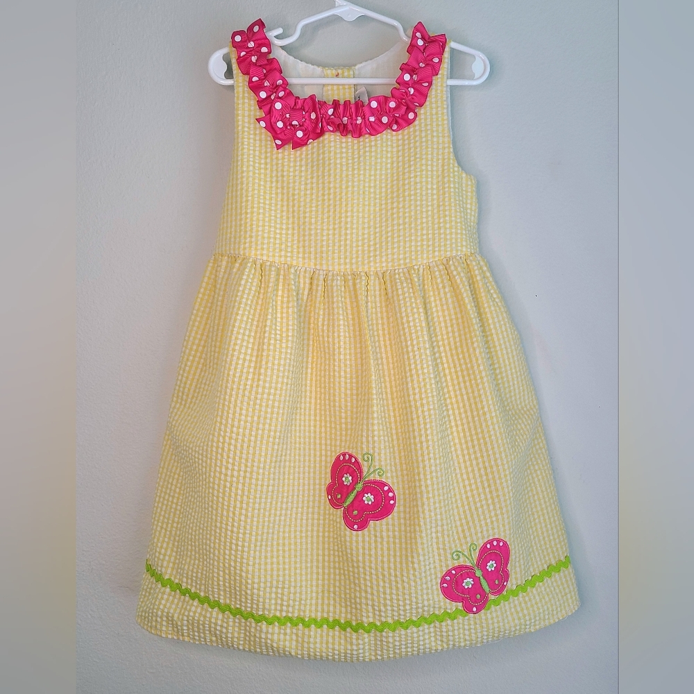 Emily Rose - Girl's Yellow White Gingham Sundress With Butterflies, sz 6